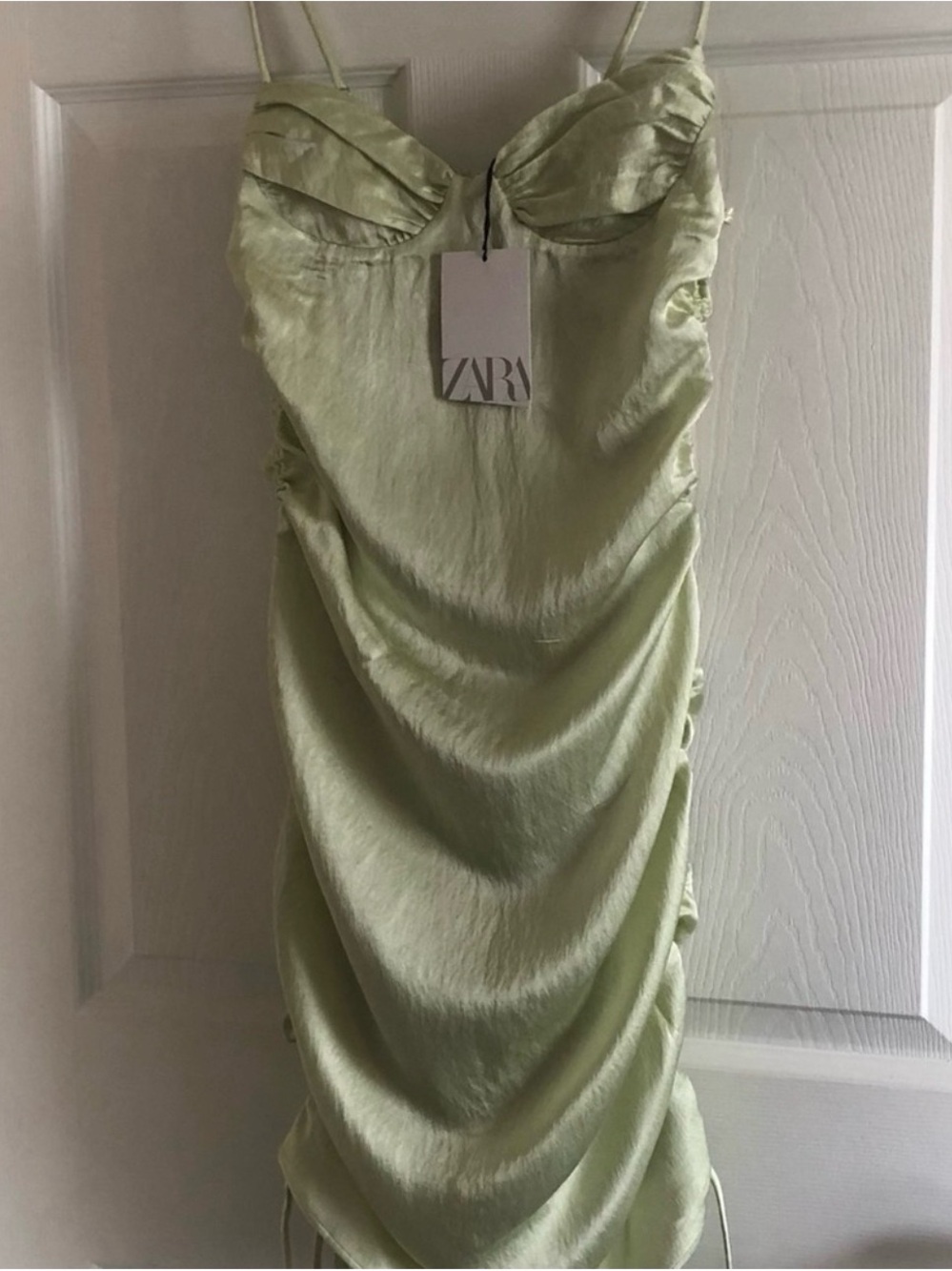 ZARA Light Green Satin Midi Slip Skirt